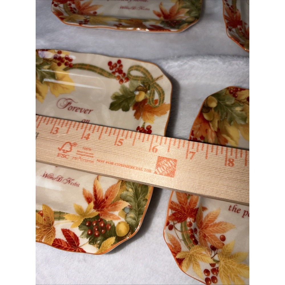 222 Fifth AUTUMN CELEBRATION Forever Square Appetizer Plate Set 8 Thanksgiving - Picture 8 of 9